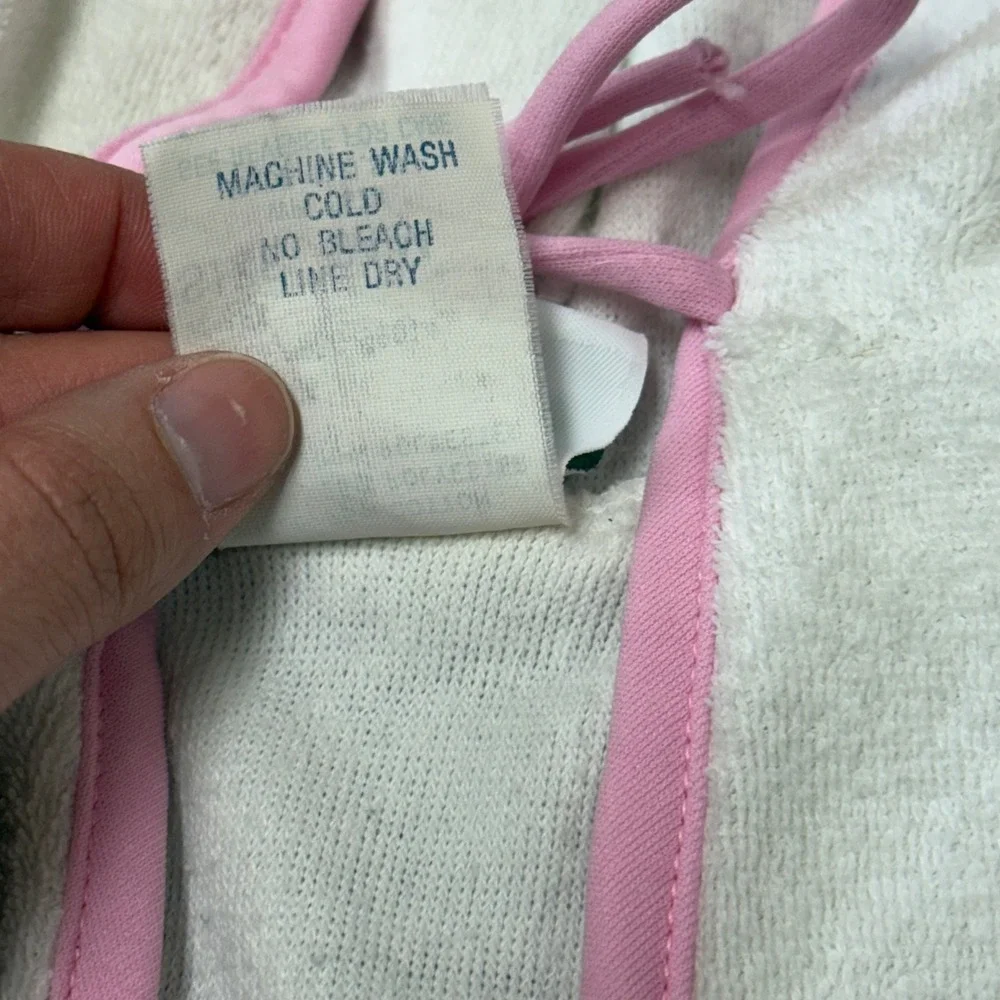 Vintage OshKosh B'gosh Kids White Pink Terry Cloth Hooded Beach Coverup 24M USA